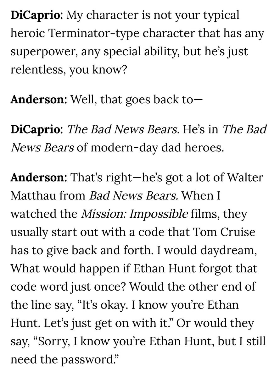 paul thomas anderson randomly bringing up tom cruise in his interview with leo and spiraling into his own mission impossible fanfic is killing me