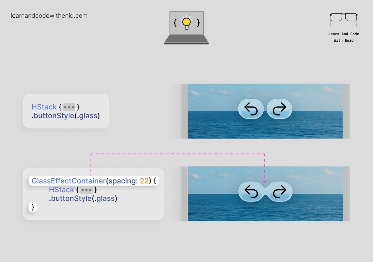 ios_dev_alb's tweet photo. New in SwiftUI 🚀

Use GlassEffectContainer to group Liquid Glass elements into one seamless, blended shape.

→ https://t.co/2EYlDNdQjq