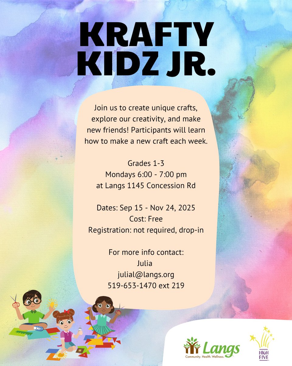 Langs (@langscommunity) on Twitter photo Are you in Grades 1-3? Check out our new Fall Program, Krafty Kidz Jr! Monday nights from 6 pm - 7 pm at Langs. Program begins September 15, 2025 and is drop-in style, no registration required. See you there! Contact Julia for more info at julial@langs.org Are you in Grades 1-3? Check out our new Fall Program, Krafty Kidz Jr! Monday nights from 6 pm - 7 pm at Langs. Program begins September 15, 2025 and is drop-in style, no registration required. See you there! Contact Julia for more info at julial@langs.org