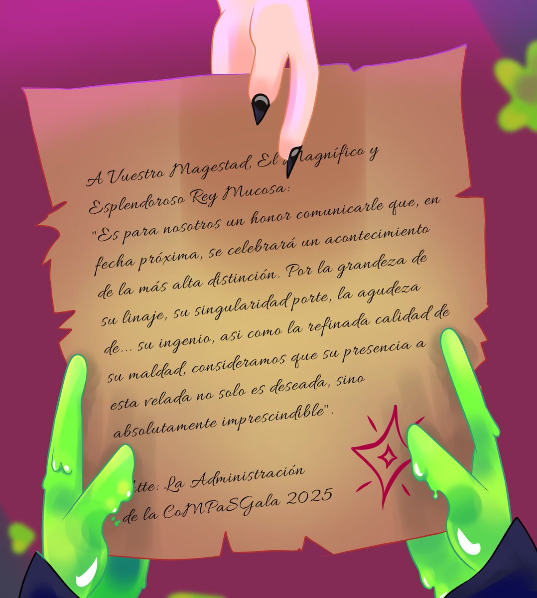 𝕿𝖍𝖊 𝕴𝖓𝖛𝖎𝖙𝖆𝖙𝖎𝖔𝖓
 
Un viejo rey, olvidado por la viscosidad del tiempo, se le ofrece una oportunidad para revivir antiguas glorias. ¿Aceptara este monarca la misiva? 
 
150 likes y si llegamos a 250 seguidores revelamos algo más👀
 
#CoMPaSGala2025