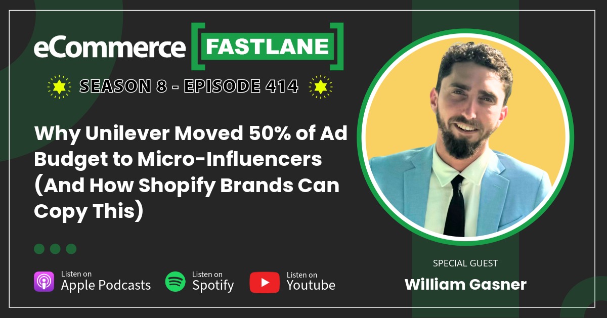 Why Unilever Moved 50% Of Ad Budget To Micro-Influencers (And How Shopify Brands Can Copy This) 

ecommercefastlane.com/podcast/episod…
