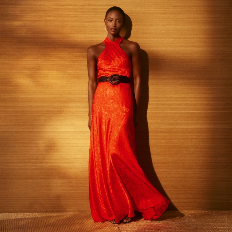 strapless open back dress Ralph Lauren Spring 2013 Leather Embellished Red Gown – Vintage Grace