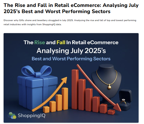 shoppingiq_tech's tweet photo. Our latest edition of The Rise and Fall is live.

Each month, we analyse ShoppingIQ platform data to reveal the latest performance trends.

This month, we explore why the Gift sector surged in July, why Jewellery underperformed, and what these shifts signal for the wider retail landscape.

https://t.co/GDmiIWsMYJ