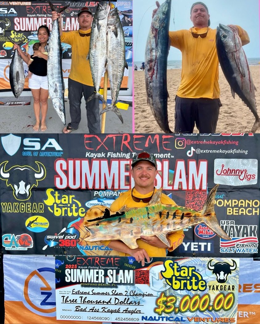 _EKFT's tweet image. 🍾CONGRATULATIONS🍾 to Brandon Gilpin from North Carolina who won the #EKFT #summerslamseries Part 2 with 61.3lbs!  Brandon definitely had a day catching a #wahoo, #blackfintuna &amp;amp; two #kingfish!
Brandon took home $3k from  @Starbriteinc / @YakGear / @NVmarinecenter