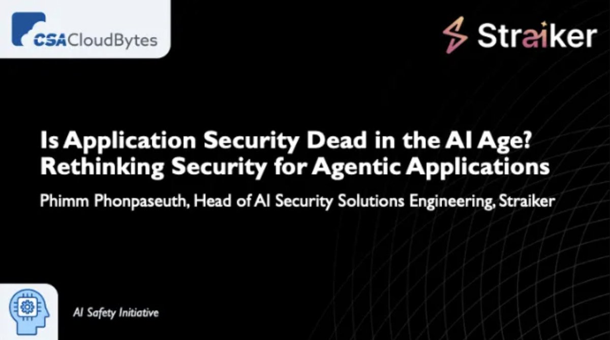 Autonomous agents. Prompt injection. AI gone rogue.
Legacy AppSec isn’t ready. We are.

Join @StraikerAI + <a href="/cloudsa/">CloudSecurityAlliance</a> TOMORROW for a webinar on securing agentic AI apps.
🛡️ Runtime guardrails.
🕵️ Continuous red teaming.

Save your seat → na2.hubs.ly/y0w0-_0
#AppSec #AI