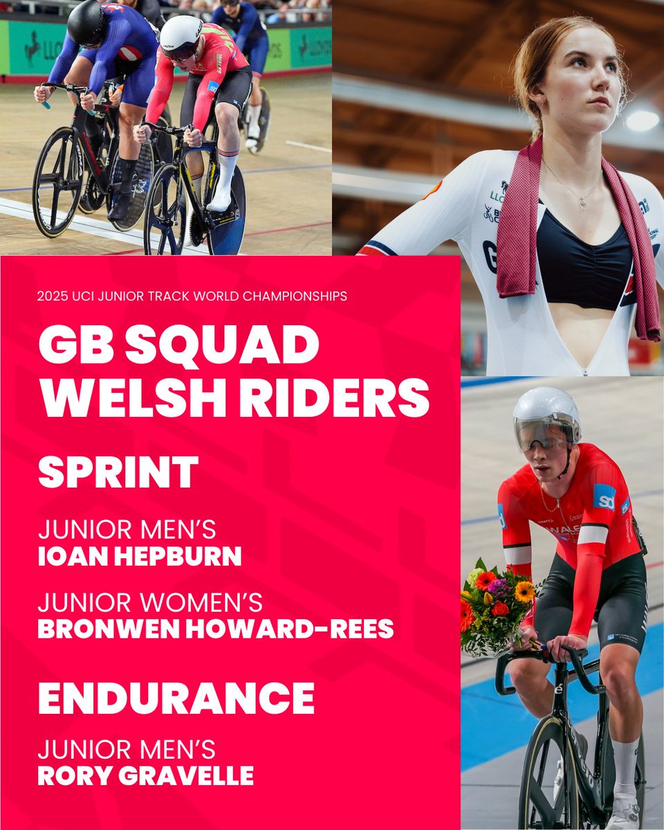 🌍 Three Welsh riders are heading to the 2025 UCI Junior Track World Championships in Apeldoorn 🇳🇱 (20–24 Aug)!

Rory Gravelle – Endurance
Ioan Hepburn – Sprint
Bronwen Howard-Rees – Sprint

All making their worlds debut after stellar European Champs performances 🙌

🔗