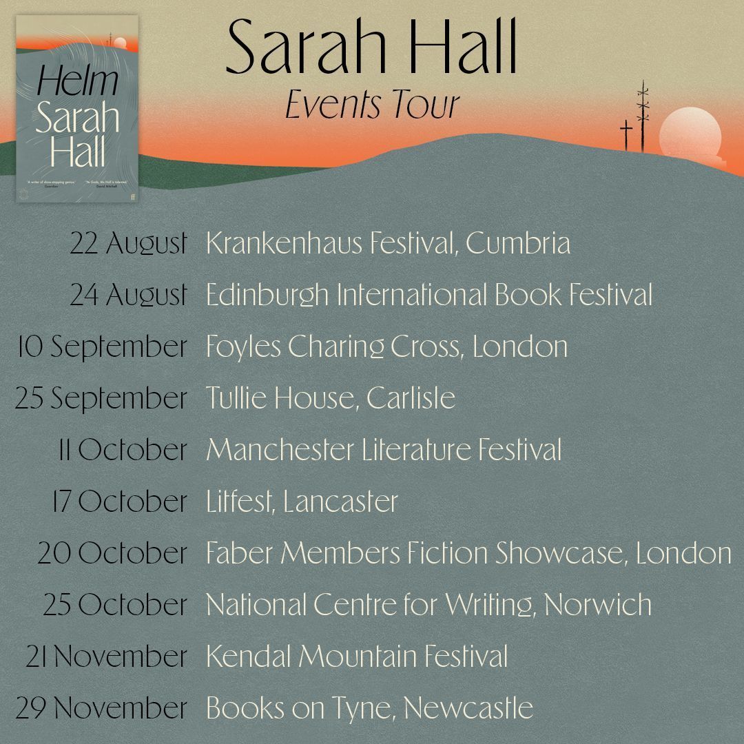 FaberBooks's tweet photo. Join Sarah Hall on tour to celebrate her acclaimed new novel Helm, from the 22 August. Tickets are available now π https://t.co/J1KNae4buE
