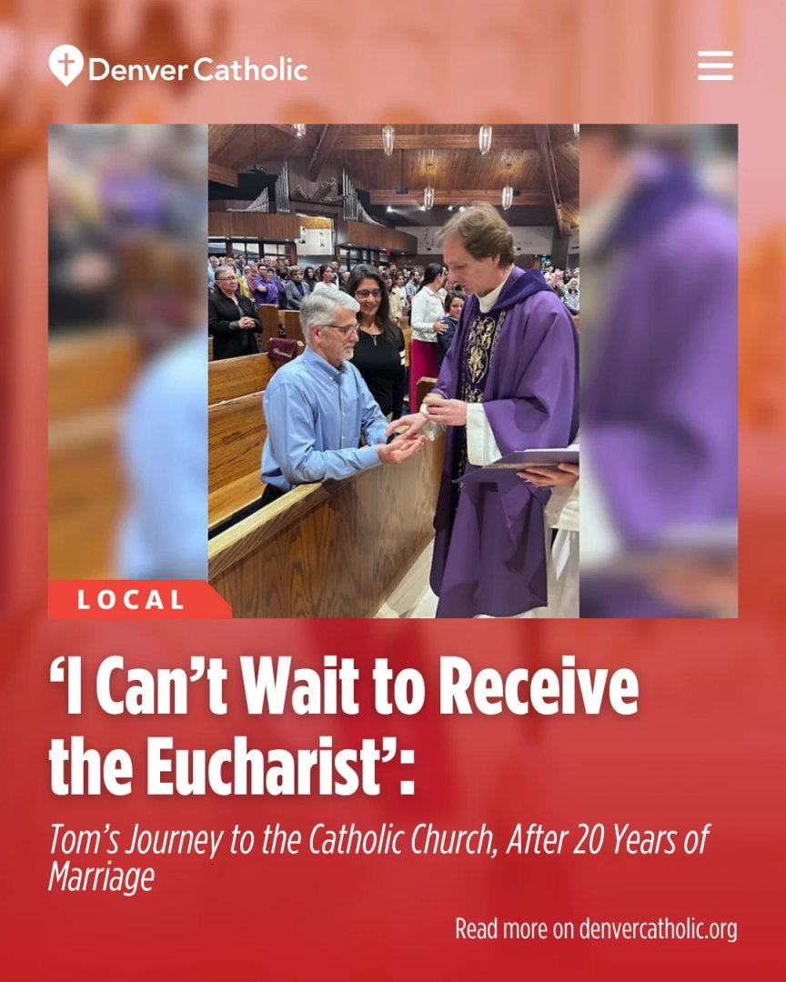 After 20 years of marriage, Tom was drawn into the Church by his wife's faith—he received the sacraments at Easter Vigil and even wrote a poem afterward. Read his heartfelt conversion story → denvercatholic.org/i-can-t-wait-t…