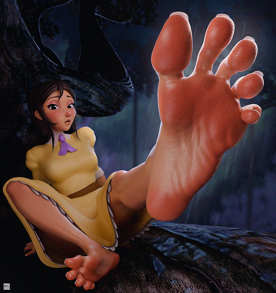 "This is wildly improper... Could you stop staring and help me down from this tree?" 🦶🌿💛