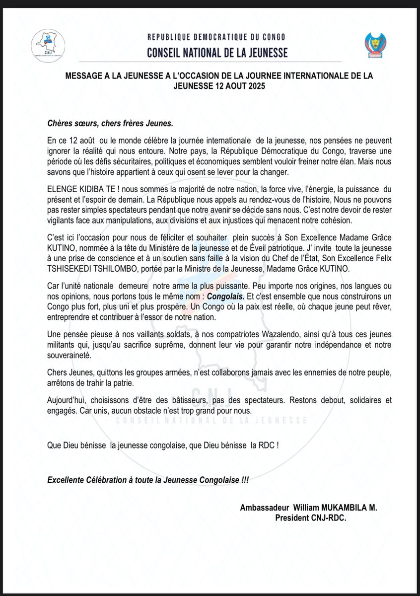 Conseil National de la Jeunesse CNJ-RDC (@cnjrdc) on Twitter photo 
