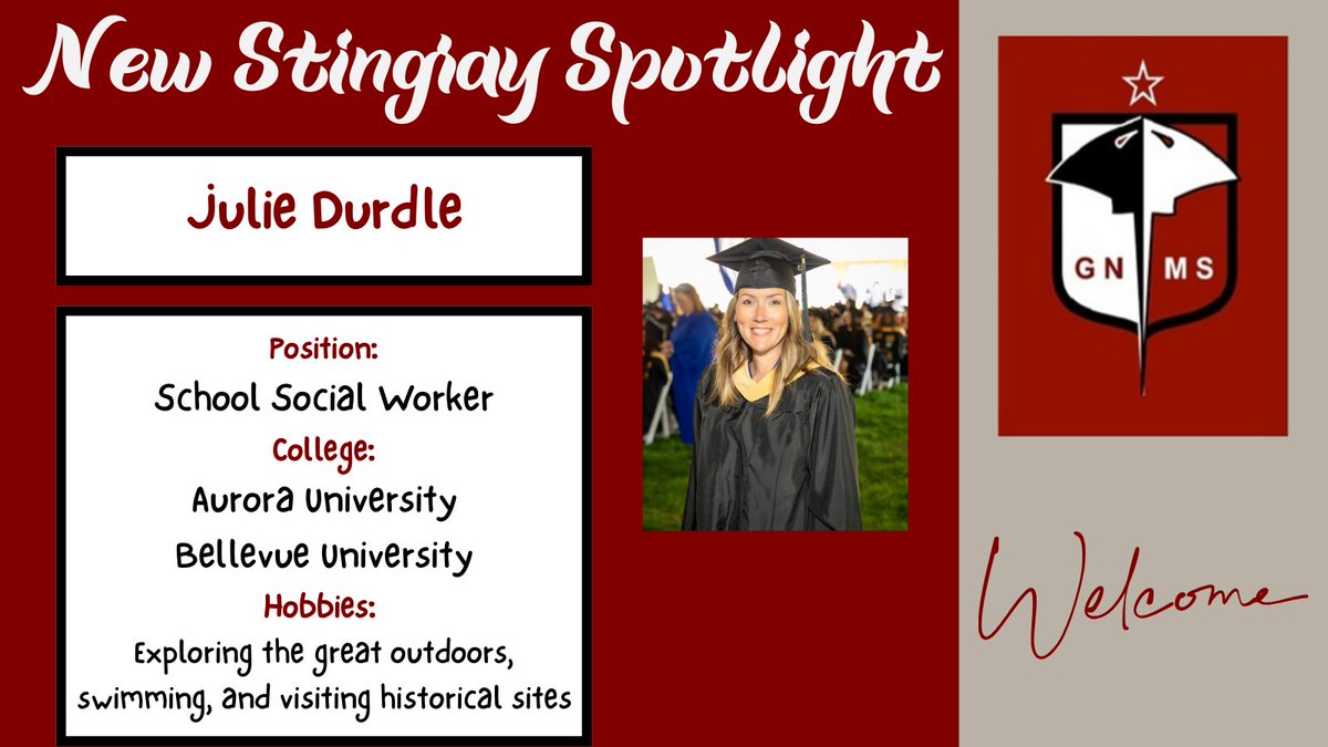 Please join us in welcoming our new social worker, Ms. Durdle.