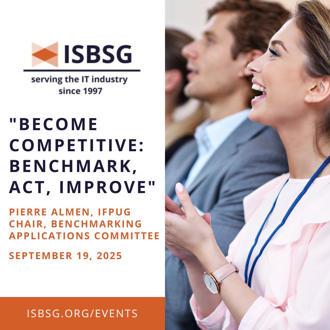 We're proud to share that Pierre Almen, Chair of the IFPUG's BAC, will be speaking at the upcoming event organized by ISBSG and GUFPI-ISMA. Learn how #benchmarking becomes a tool to boost competitiveness &amp; improvement in global organizations. Register at: f.mtr.cool/cdjhlwadmn