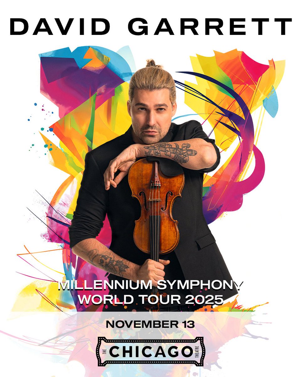 JUST ANNOUNCED: David Garrett will bring the Millennium Symphony World Tour 2025 to The Chicago Theatre on Nov 13! Access venue presale tickets starting Thu, Aug 14 at 10am with code SOCIAL. 

Tickets go on sale to the general public on Fri, Aug 15 at 10am.