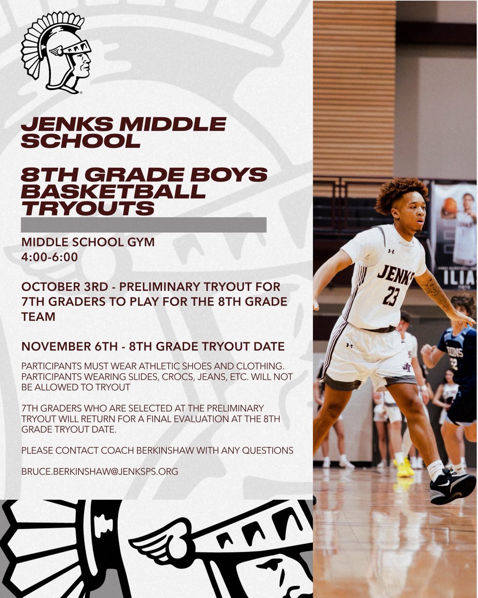 BasketballJenks's tweet photo. 8TH GRADE BOYS BASKETBALL TRYOUT INFO🏀 https://t.co/i8HNsD6IaW