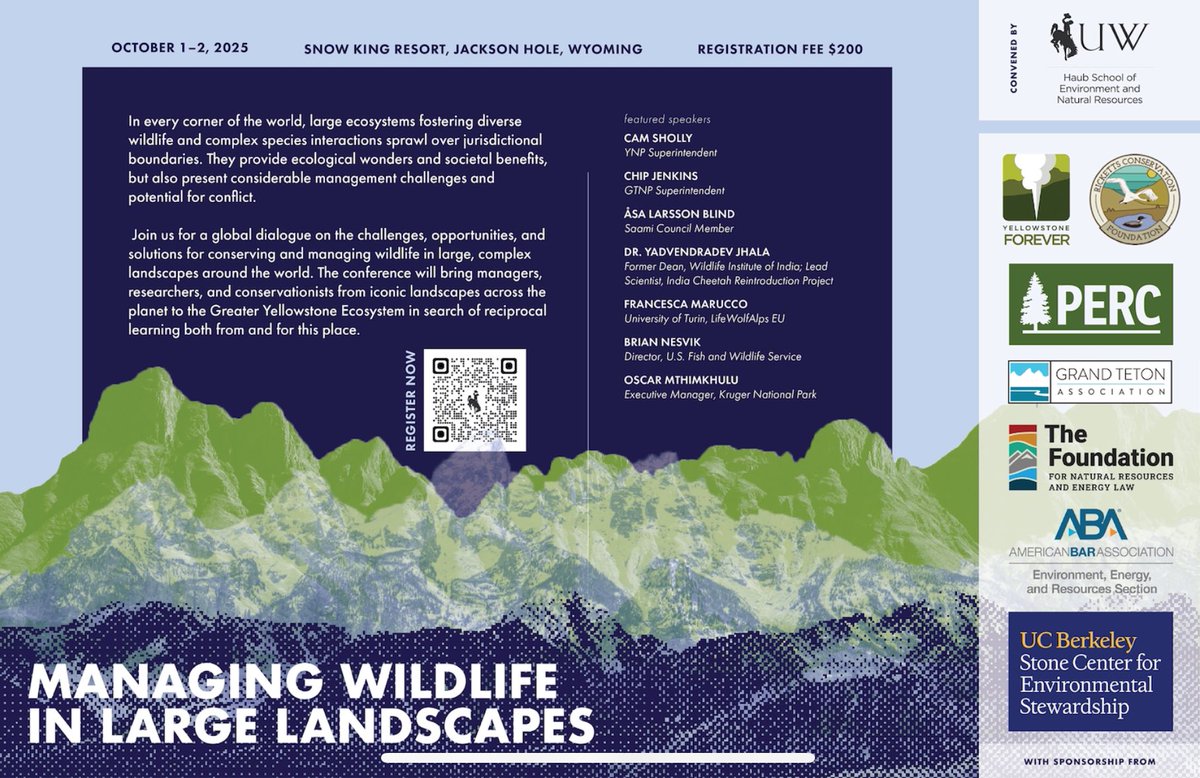 Please share far and wide! All are welcome to the Managing Wildlife in Large Landscape conference this October. See yall in Jackson! Great list of speakers (more on the website):