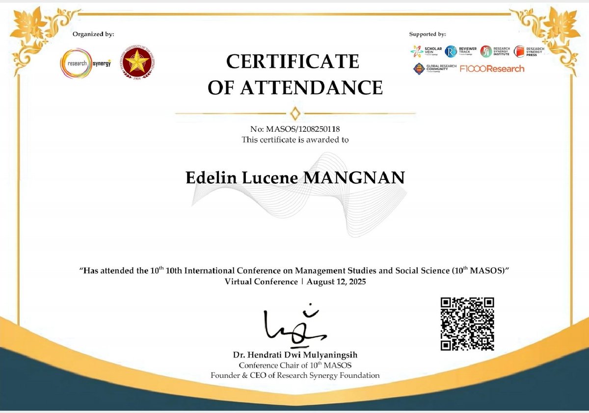 EdelinMangnan's tweet photo. Nouvelle étape franchie !
J’ai eu l’honneur de participer au 10ᵉ International Conference on Management Studies and Social Science (MASOS), tenu en ligne le 12 août 2025.
Une expérience enrichissante, marquée par des échanges académiques de haut niveau et de nouvelles perspectives pour mes travaux en économie managériale.

Merci aux organisateurs et intervenants pour la qualité de cet événement.
#ConférenceInternationale #Management #SciencesSociales #MASOS #Recherche #DéveloppementProfessionnel