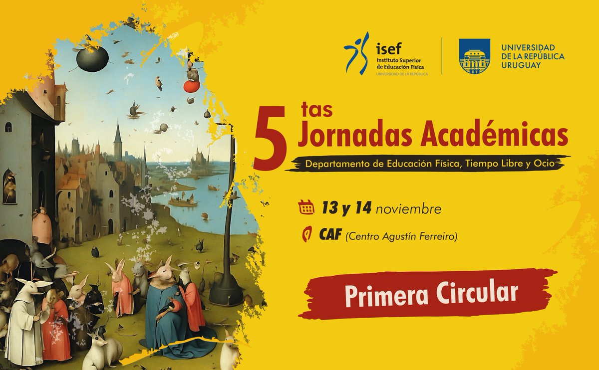 📌 5tas Jornadas Académicas del Departamento de Educación Física, Tiempo Libre y Ocio

🗓️ 13 y 14 de noviembre de 2025
📍 CAF (Centro Agustín Ferreira)

Más información 👉 isef.udelar.edu.uy/noticias/5tas-…