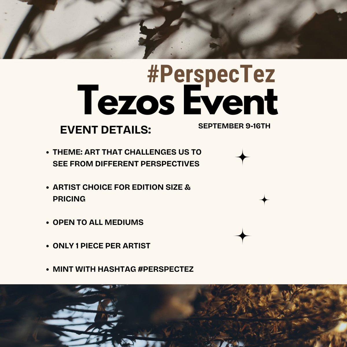 🔥IMPORTANT INFO!👇

🗣️Mark your calendars for the #PerspecTez event coming to <a href="/objktcom/">objkt</a> for #TEZOSTUESDAY on September 9-16th!

‼️Based on community feedback, this will be a free to choose price &amp; edition size event! 

🎨Create art based on the theme perspective, literal or