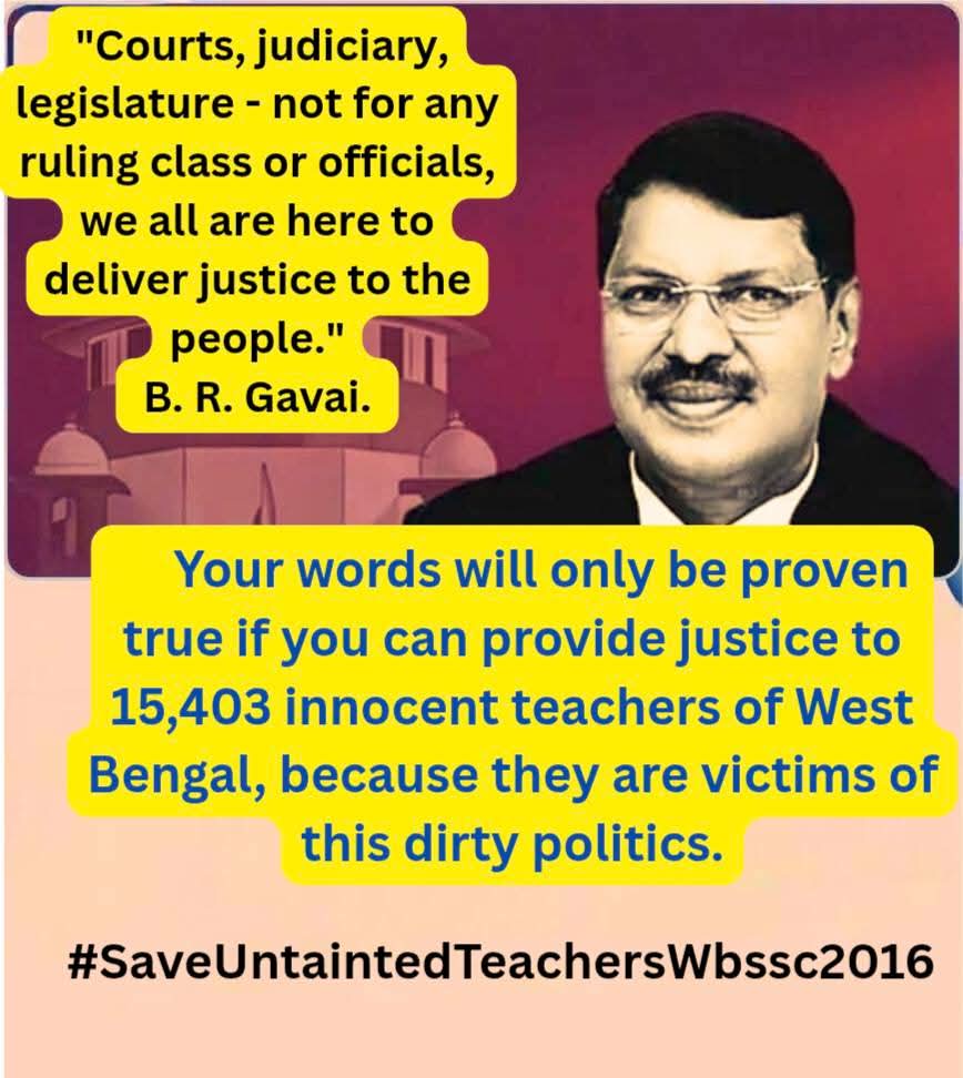 abhimamp23's tweet photo. When the watchdog of democracy turns away from truth, justice becomes a stray. 🐾
Untainted teachers of West Bengal SLST 2016 are on the streets for survival, not luxury.
7 yrs of service, dreams, and dignity—snatched without fault.
Supreme Court, is this justice? #CJIBRGavai Sir https://t.co/kveKV8vkaa