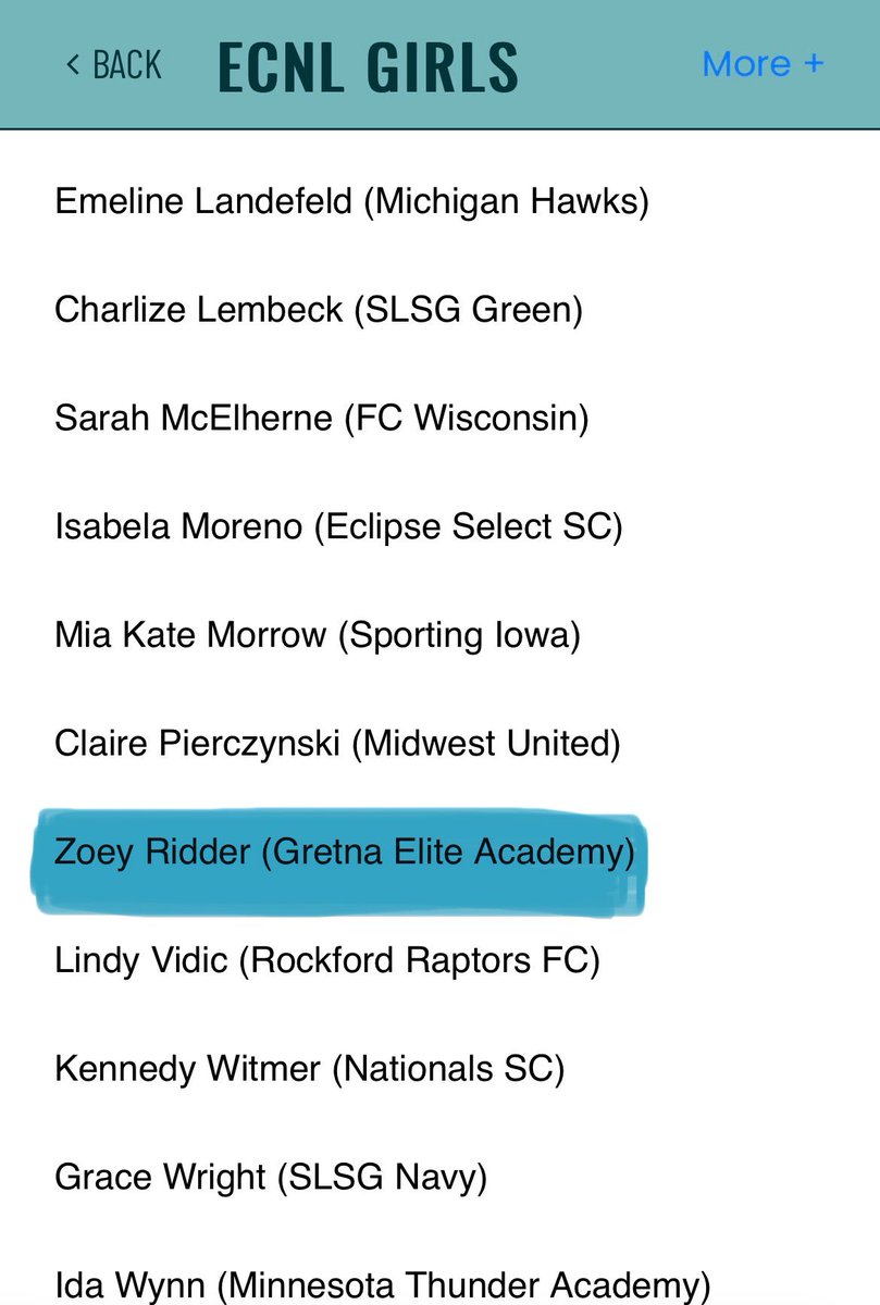 Excited and grateful to have been named to the <a href="/ECNLgirls/">ECNL Girls</a> U15 Midwest second team all conference!  Congrats also to my teammate Yirah for making first team!
<a href="/GEA2010ECNL/">2010 Girls - Gretna Elite Academy ECNL</a> <a href="/TopDrawerSoccer/">TopDrawerSoccer</a> <a href="/ImYouthSoccer/">ECNL/GA/Recruiting/College Soccer</a> <a href="/GEA_ECNL/">Gretna Elite Academy ECNL</a>