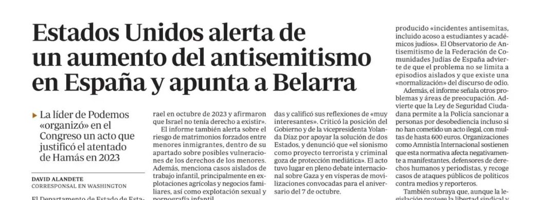 javierespinosa2's tweet photo. Una acusación totalmente fuera de foco. Como llevan meses denunciando incontables judíos, el origen del repunte del anti judaísmo (los palestinos también son semitas) se llama Israel. https://t.co/QbcKV4Sd8A
