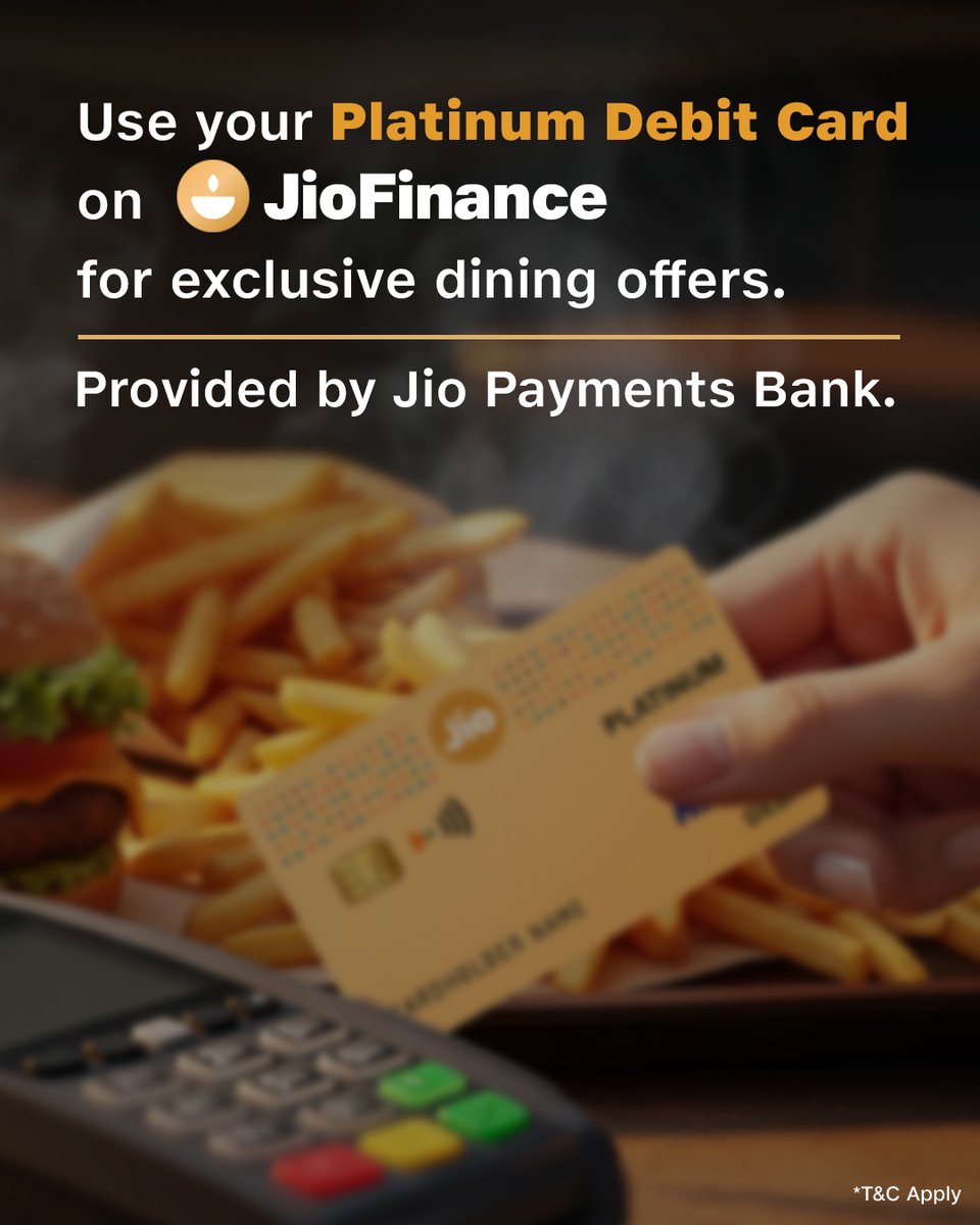 JioFinance1's tweet image. Out with friends and picking up the tab? Make the most of it with the Platinum Debit Card on JioFinance. Where every swipe brings a reward your wallet will love.

#JioFinance #JioPaymentsBank #PlatinumDebitCard #Finance #FinancialServices #Tax #JioFinanceApp #JioAppnapanForLife