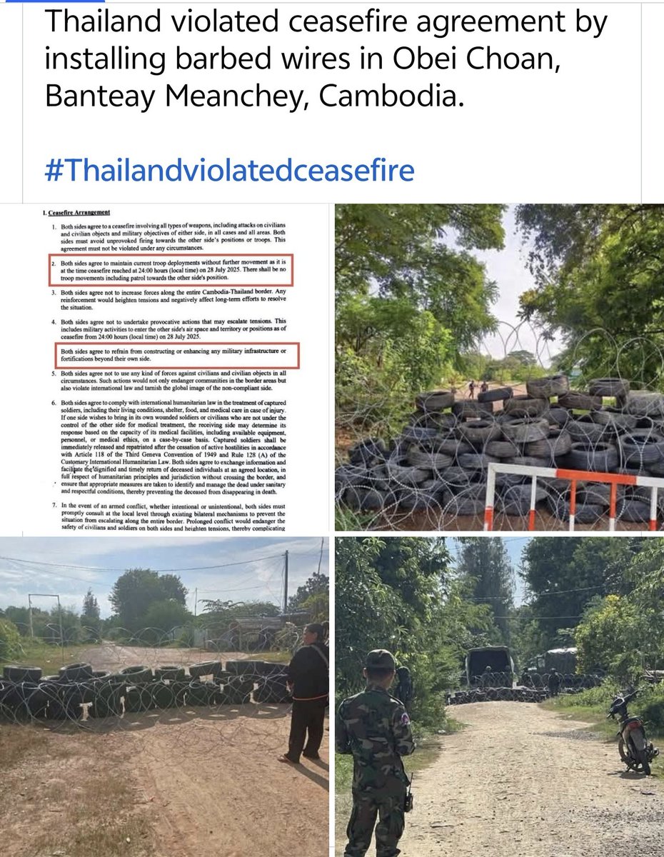 Bunnarith1994's tweet photo. These provocation by Thailand enough to show they are the one who violate ceasefire agreement.

Read more:
https://t.co/BhzHm8e0i2

#ThailandViolatestheceasefire
#JusticeForCambodia
#WhyIsThailandAfraidOfICJ
#ExposeThaiLie
#ExposeThailandLie https://t.co/w7lhisLRbA