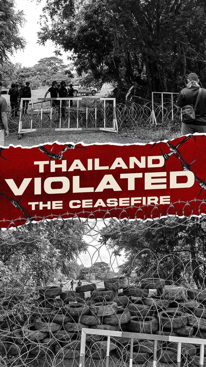 KonNeakh's tweet photo. Once again ❌Thailand 🇹🇭disrespectthe international law. 

#TruthFromThailand the world need to know 

💥Questioning a Ceasefire: You are asking Thai friends and netizens why barbed wire is being laid inside Cambodian territory despite both sides supposedly agreeing to a ceasefire 👀

💥Evidence from the Ground: You state that these are not rumors, but real events captured in images and live videos by local civilians whose homes and farms are being blocked off.

💥A Call for Reflection: You urge Thai people to consider whether their military's actions represent a move toward peace or a way to keep tensions high.

💥Seeking Clarity on Authority: You question if the Thai government, which represents civilians, agrees with the military's decisions or if the military has already taken control.

#ThailandAgainstGBC #ThailandViolatestheceasefire