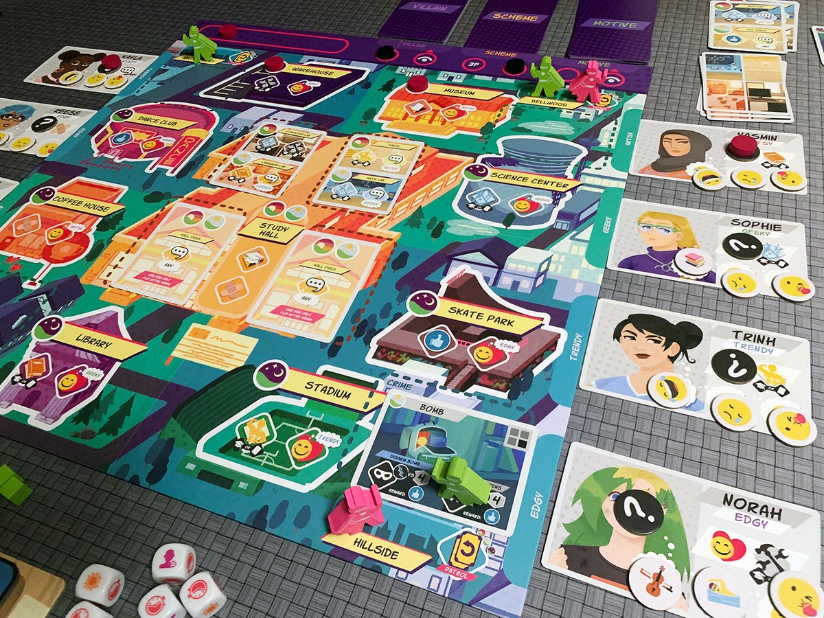 A cooperative game with non-IP based heroes getting their Jersey Shore on with BSL (battling crime, school, laundry) across a vibrant cityscape. James' reviews Super Squad High boardgamequest.com/super-squad-hi… #boardgames
