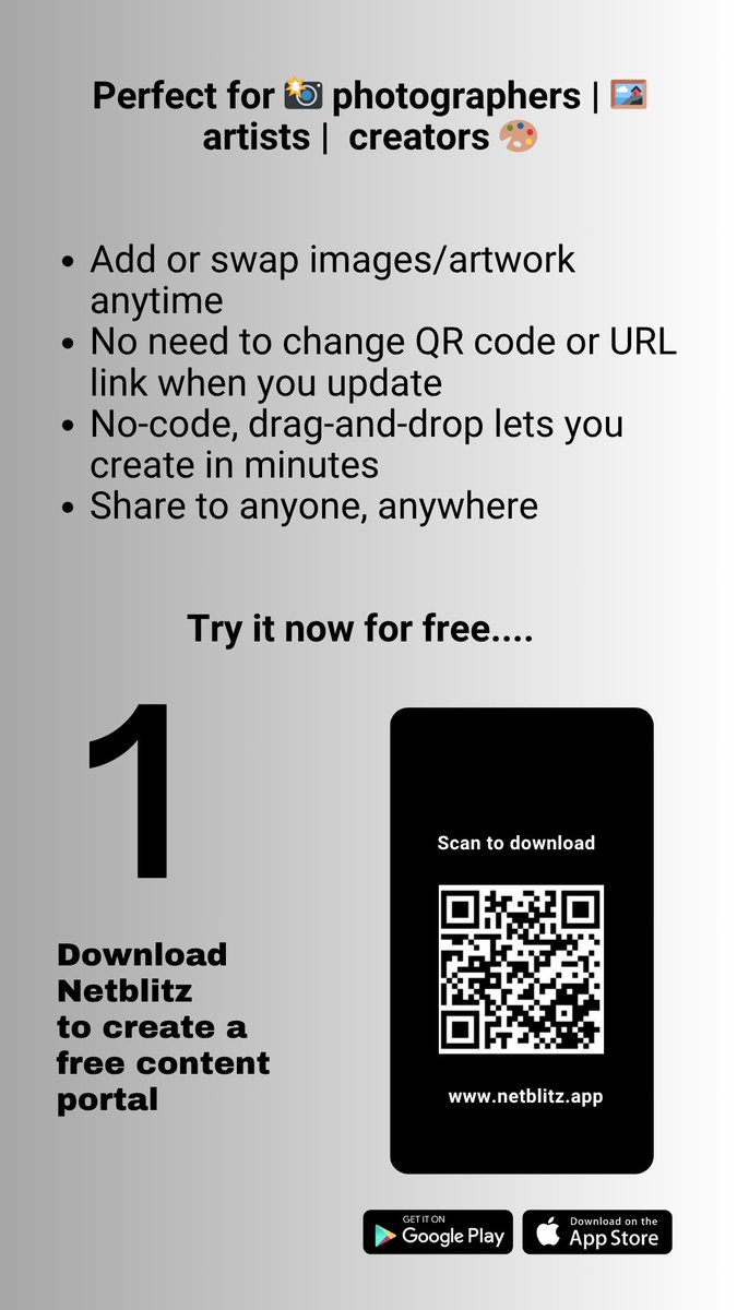 NetblitzApp's tweet image. Turn your images into a shareable QR-powered portal. Gallery ready in minutes.

Here's how to do it...
#digitalalbum #QRcodemarketing #digitalstorytelling