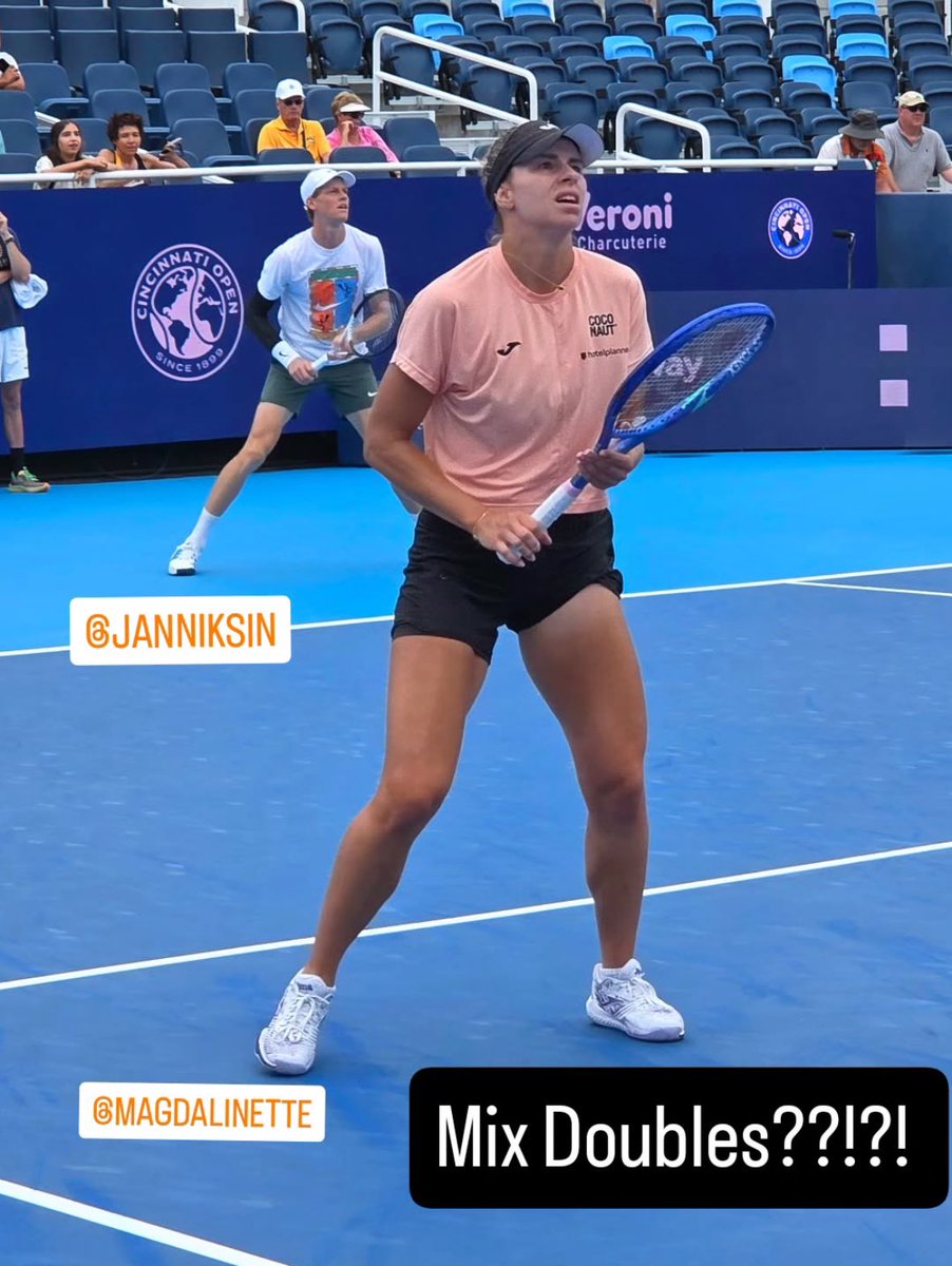 <a href="/livv_hq/">livv🦊🧡</a> All certified info 😌 

Magda Linette &amp; Jannik Sinner warming up next to each other 🦊