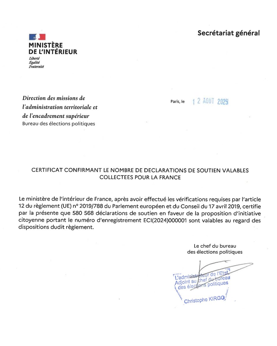 ManonAubryFr's tweet photo. 🚨 Bonne nouvelle : le ministère de l’Intérieur 🇫🇷 vient de valider 580 568 signatures contre les thérapies de conversion LGBTI+ !

Il ne manque plus que 142 116 validations dans d’autres pays pour forcer la 🇪🇺 Commission à légiférer !

👉 On lâche rien. #BanConversionTherapy https://t.co/yqCRzwsDGV