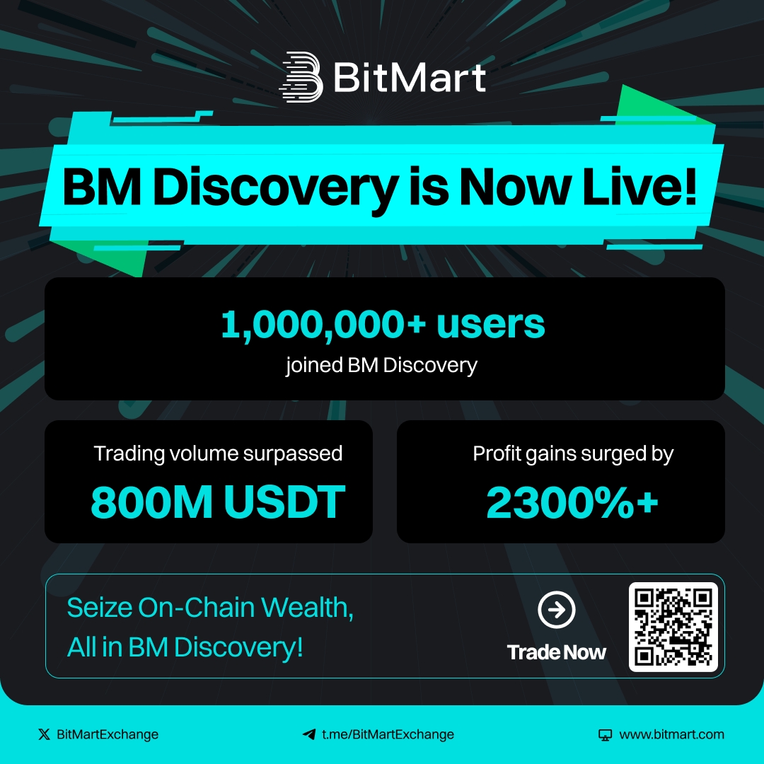 🔥 #BitMart Discovery is heating up! 💥 1M+ users joined 📈 Trading volume:  800M+ USDT 🚀 Profit gains: 2300%+ Seize the on-chain wealth — All in  #BMDiscovery! 👉https://t.co/fVixqUcUIf
