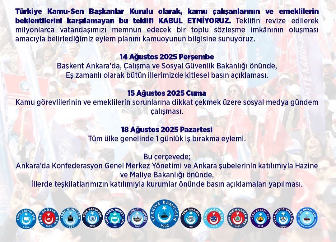 MEMUR ÜVEY EVLAT DEĞİLDİR!
ULUFE DEĞİL, HAKKIMIZ OLANI İSTİYORUZ!

YETERSİZ TEKLİFİ KABUL ETMİYOR, EYLEMLERE BAŞLIYORUZ!
<a href="/TalipGeylan06/">Talip Geylan</a>