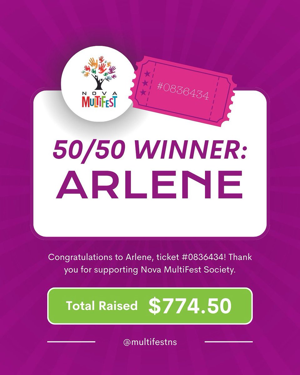 multifestns's tweet photo. Our 50/50 winner!

Arlene is bringing home $387! (That’s a lot of bubble teas!)

Congratulations. Thank you to everyone who bought a ticket! Your support makes it happen. 

🎉

#halifax #multifestns #celebration https://t.co/0TCGq3ieVX