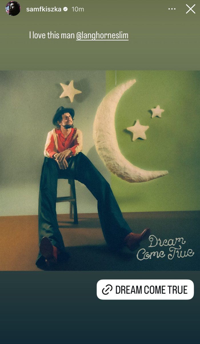 sam kiszka celebrating langorne slim's newest single "dream come true" on instagram!
