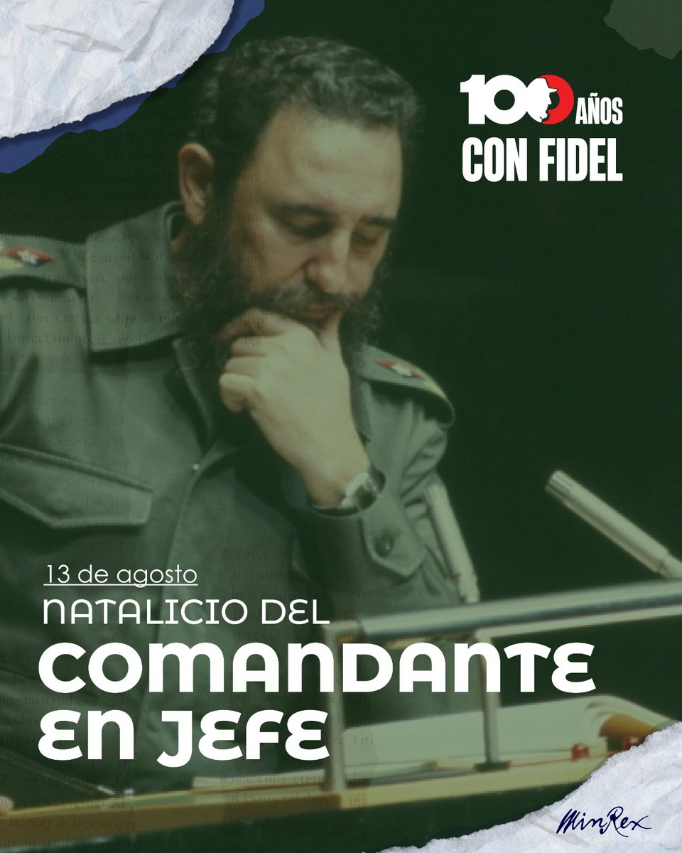 El 13 de agosto recordamos el nacimiento de un hombre que marcó la historia no solo de Cuba, no solo de América Latina, sino de toda la humanidad: Fidel Castro Ruz. Celebrarlo hoy no es solo un acto de memoria: es un imperativo político y moral. 
#100AñosConFidel
#CubaPorLaVida
