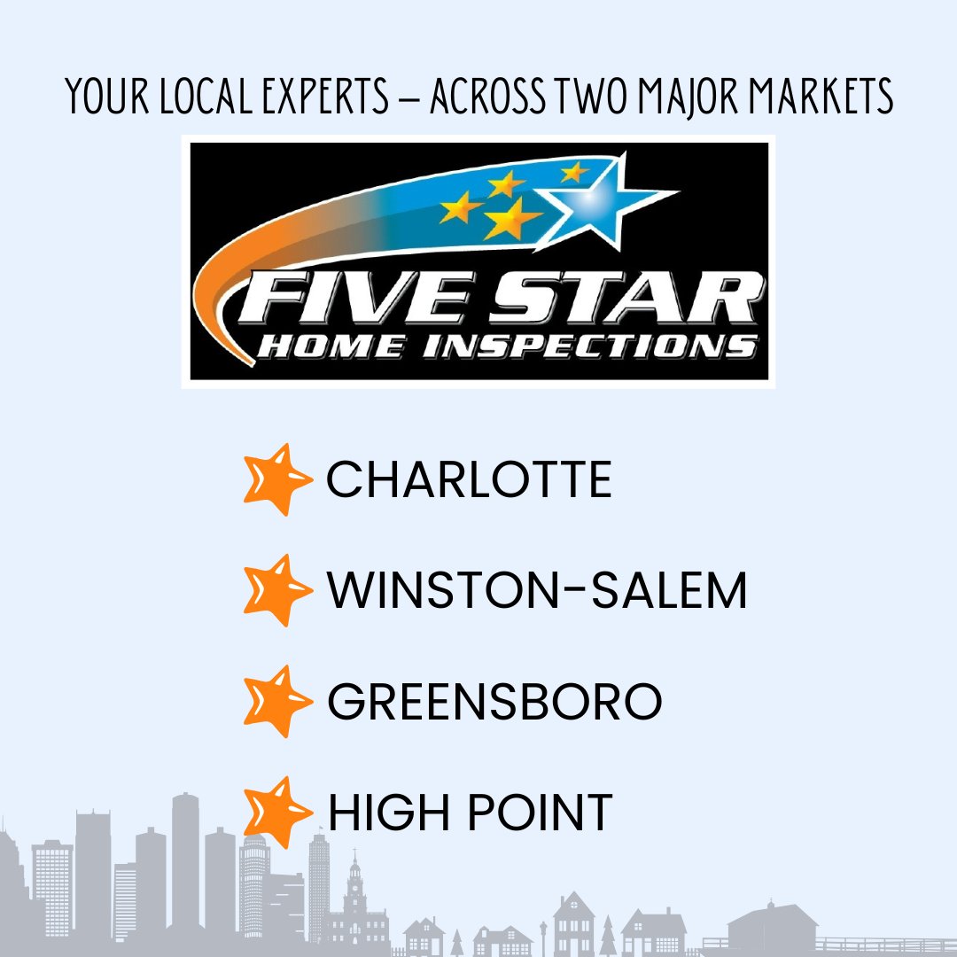 We’re not just Charlotte’s trusted home inspectors—we’re also proud to serve the Triad area.  From Uptown Charlotte to downtown Greensboro—and everywhere in between—we bring professionalism, experience, and attention to detail to every home inspection.
🔎fivestarhomeinspections.us