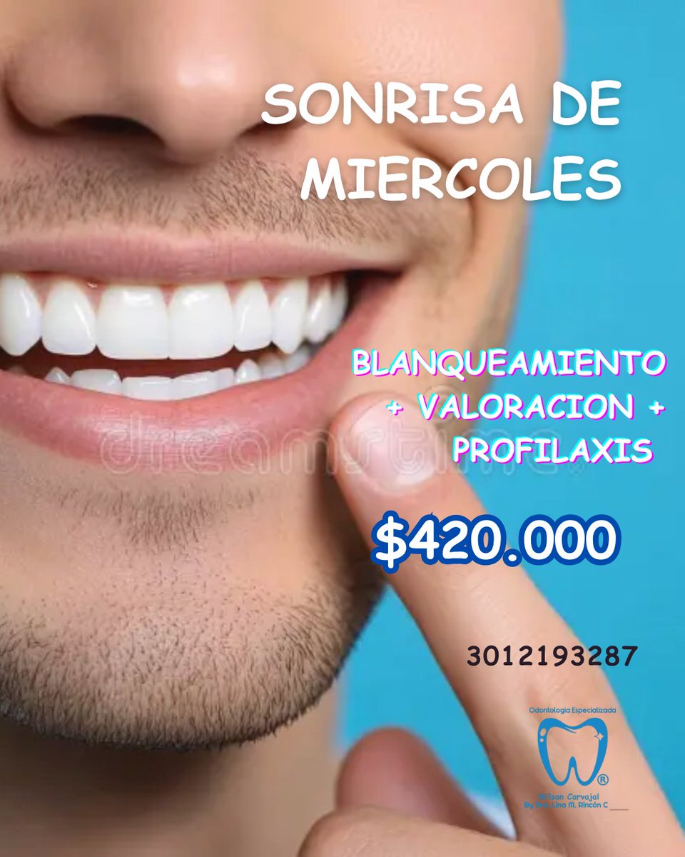 WilsonC_Odonto's tweet photo. ‼️No esperes al fin de semana para sonreír‼️😃

Hoy Miércoles: 
Blanqueamiento + Profilaxis + Valoración
 por solo $420.000

‼️Agenda ya, cupos limitados para hoy‼️

#HacemosMagiaEnTuSonrisa
#Medellín 
#Antioquia
#Colombia
#BlanqueamientoDental #OmbliguitoDeSemana https://t.co/LF8dVk37cc
