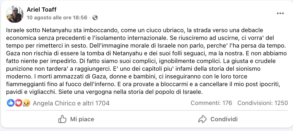 Ariel Toaff, è figlio del rabbino capo di Roma Elio Toaff ed è professore emerito presso l'Università Bar-Ilan di Ramat Gan, Tel Aviv, Israele: ma probabilmente è a soldo di Hamas pure lui.