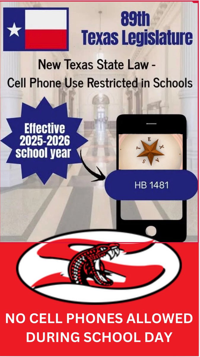 TheLatestStrike's tweet photo. At SHS, we are committed to keeping our focus on curriculum first.
✅ Fewer distractions
✅ Stronger engagement
✅ Better learning outcomes
No cell phones allowed during the school day – let’s keep our minds on learning!
#CurriculumFirst #SHSRattlers #HB1481 #FocusOnLearning https://t.co/tOLm6v8xmp