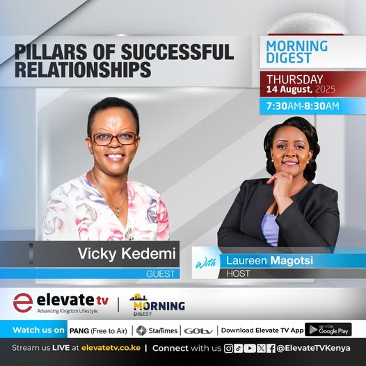 What makes relationships thrive? Join me tomorrow from 7:30 to 8:30 AM on Morning Digest with our guest, Vicky Kedemi, as we unpack the pillars of successful relationships. <a href="/ElevateTVKenya/">Elevate TV</a> #MorningDigest #HealthyRelationships #LifeSkills #LoveAndRespect #CommunicationMatters
