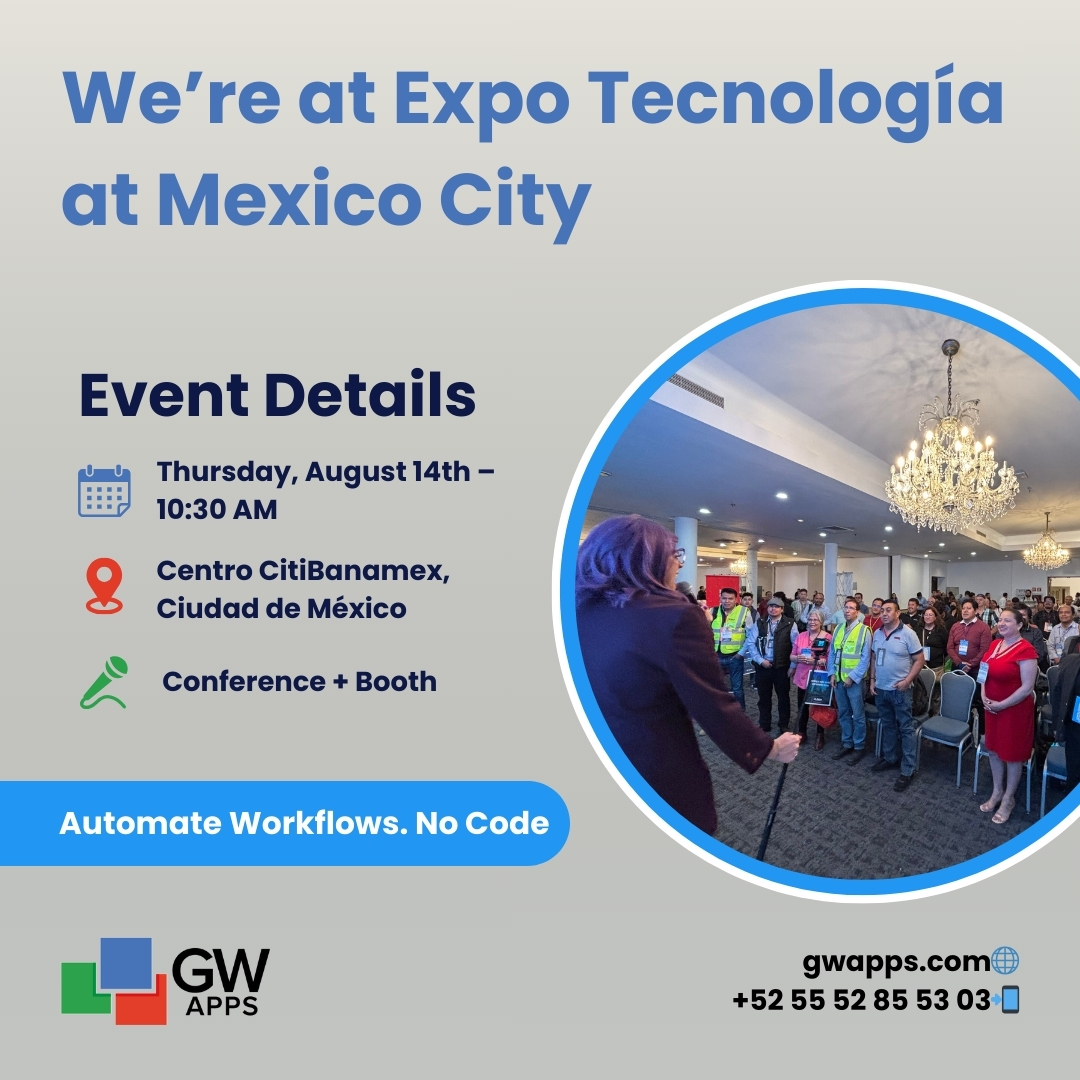 GWApps_Inc's tweet photo. Messy spreadsheets? Manual approvals?

We’ll show you a better way at Expo Tecnología 2025 — Aug 14, Centro CitiBanamex.

Stop by our booth &amp; see GW Apps in action.

Event website: https://t.co/WvOE8vOUJb

#WorkflowAutomation #GWApps https://t.co/2krHGOKV8X