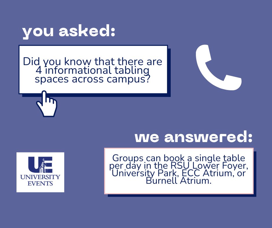 BSUEvents's tweet image. You asked, We answered! Today&apos;s FAQ talks about informational tabling spaces. #EventFAQs