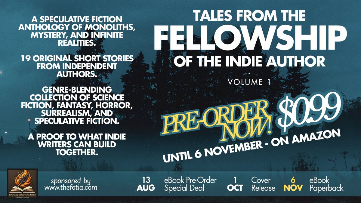 Built by indie grit. Priced for your pocket. 
19 bold short stories.  
Pre-order now. 
Cover reveal: Oct 1. 
Paperback drops Nov 6.
Meet the authors e teasers: in the coming weeks!
🔗👇
#thefotia #booktwt #shortstories