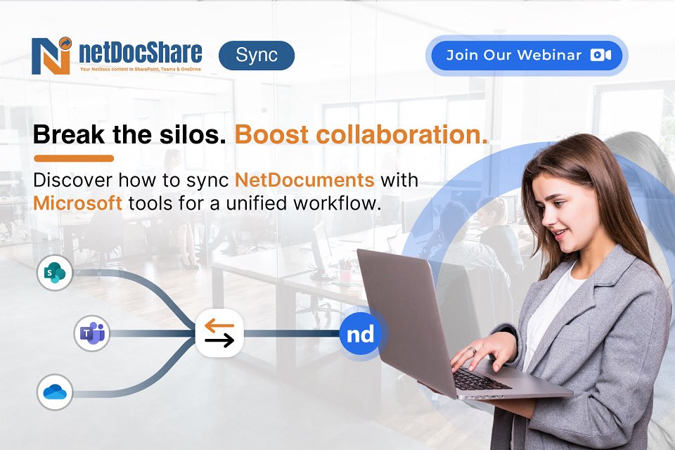netDocShare's tweet image. Break Down Barriers. Boost Collaboration.
netdocshare.com/netdocuments-c…
📅 Join our webinar and see seamless document collaboration in action!
#NetDocuments #MicrosoftTeams #SharePoint #OneDrive #LegalTech #CollaborationMadeEasy