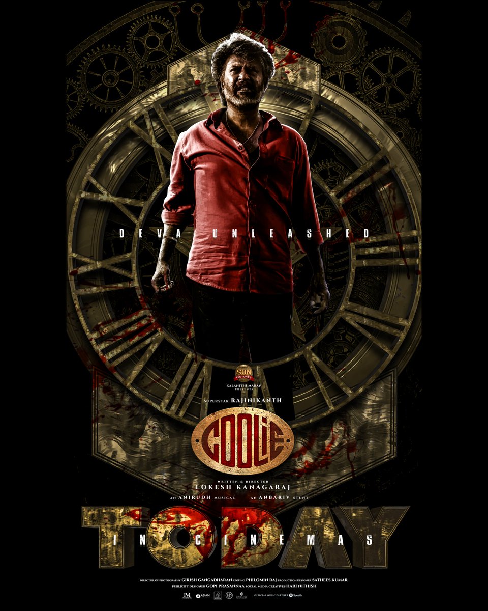 _hari_nithish_'s tweet photo. #Coolie from Today Release poster 🌟🏆🔥
#50YearsOfRAJINISM
#CoolieFromAug14 @rajinikanth
@Dir_Lokesh 🫡🔥
@anirudhofficial @girishganges @ArtSathees @anbariv @nimmaupendra 
@GRajinified @Rajini_Japan @RajiniFollowers 
@Janus__Editz @im_avi_nash_ @vijayandrewsj
@CoolieTeam https://t.co/fHE3k1lL3k