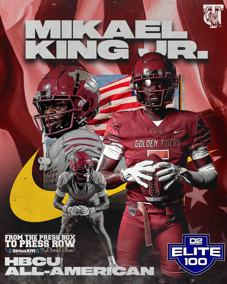 SkegeeFootball's tweet image. 🏆 Back-to-Back Recognition for King! 🏆

Tuskegee’s own has once again earned national attention on the BOXTOROW HBCU All-American Defensive Team and the D2Football.com Preseason Elite 100 Watch List.

Full story here🔗: bit.ly/45Nf5No

#SkegeeFB | #Elite100