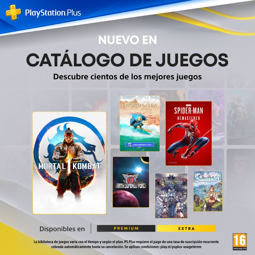 PSPlusES's tweet photo. ¡Descubre los juegos que se unen al CATÁLOGO de  #PlayStationPlus EXTRA y PREMIUM en AGOSTO!
🐉 Mortal Kombat 1
🕸️ Marvel’s Spider-Man
🏄 Sword of the Sea
👾Earth Defense Force 6
😱Indika
🪸Coral Island
¡Y mucho más desde el 19/08! Más info: https://t.co/apf1nYlAHt https://t.co/2ZjLkJXGuZ