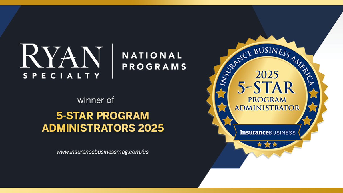Ryan_Specialty's tweet image. We’re thrilled to share that Ryan Specialty National Programs has been named a 5-Star Program Administrator by @InsuranceBizUS for the fourth consecutive year! premium.insurancebusinessmag.com/us-iba-5-star-…

#InsuranceAwards #NationalPrograms #Underwriting #RyanSpecialty